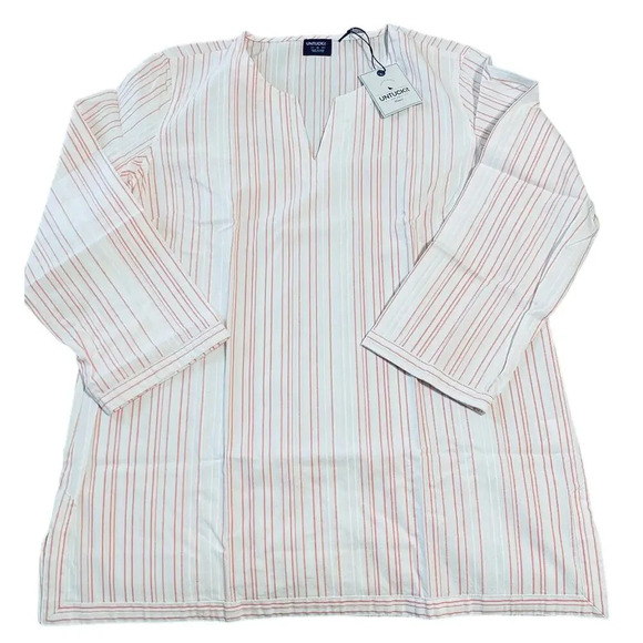 UNTUCKit Tops - NWT UNTUCKIT Durfort Top White Pink Striped Tunic Blouse Cotton V-Neck